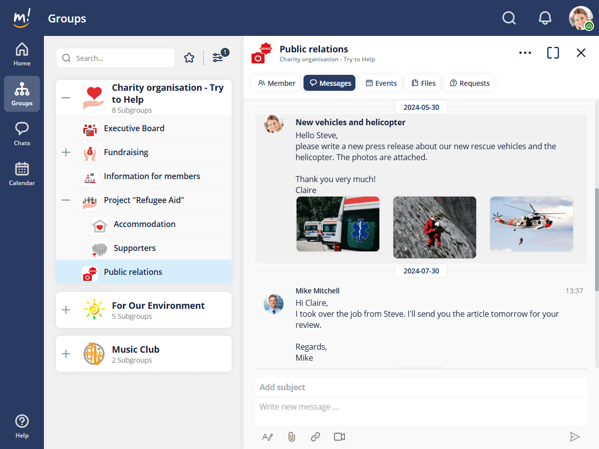mantau messages, chat, group chat, newsletter