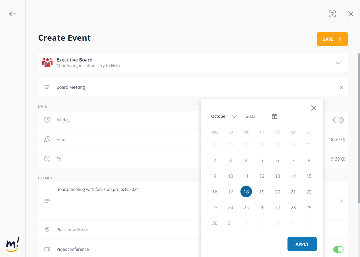Create events in the mantau group