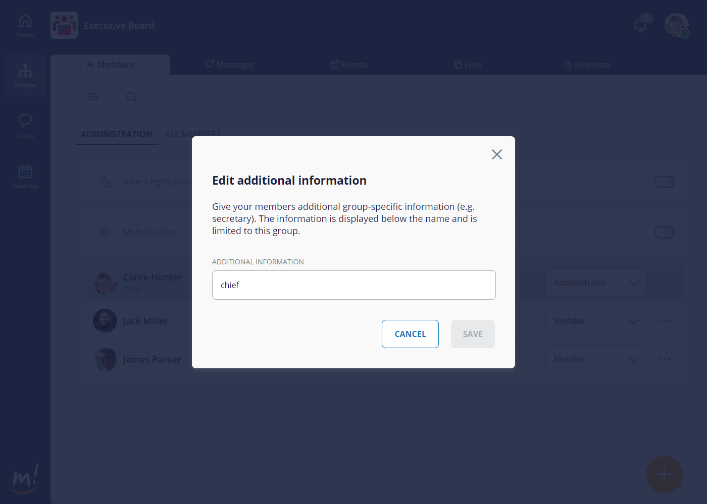 mantau members with additional info, title or function