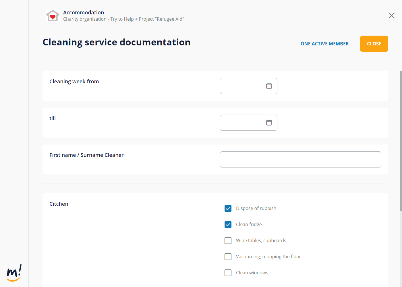 Forms for documentation in mantau