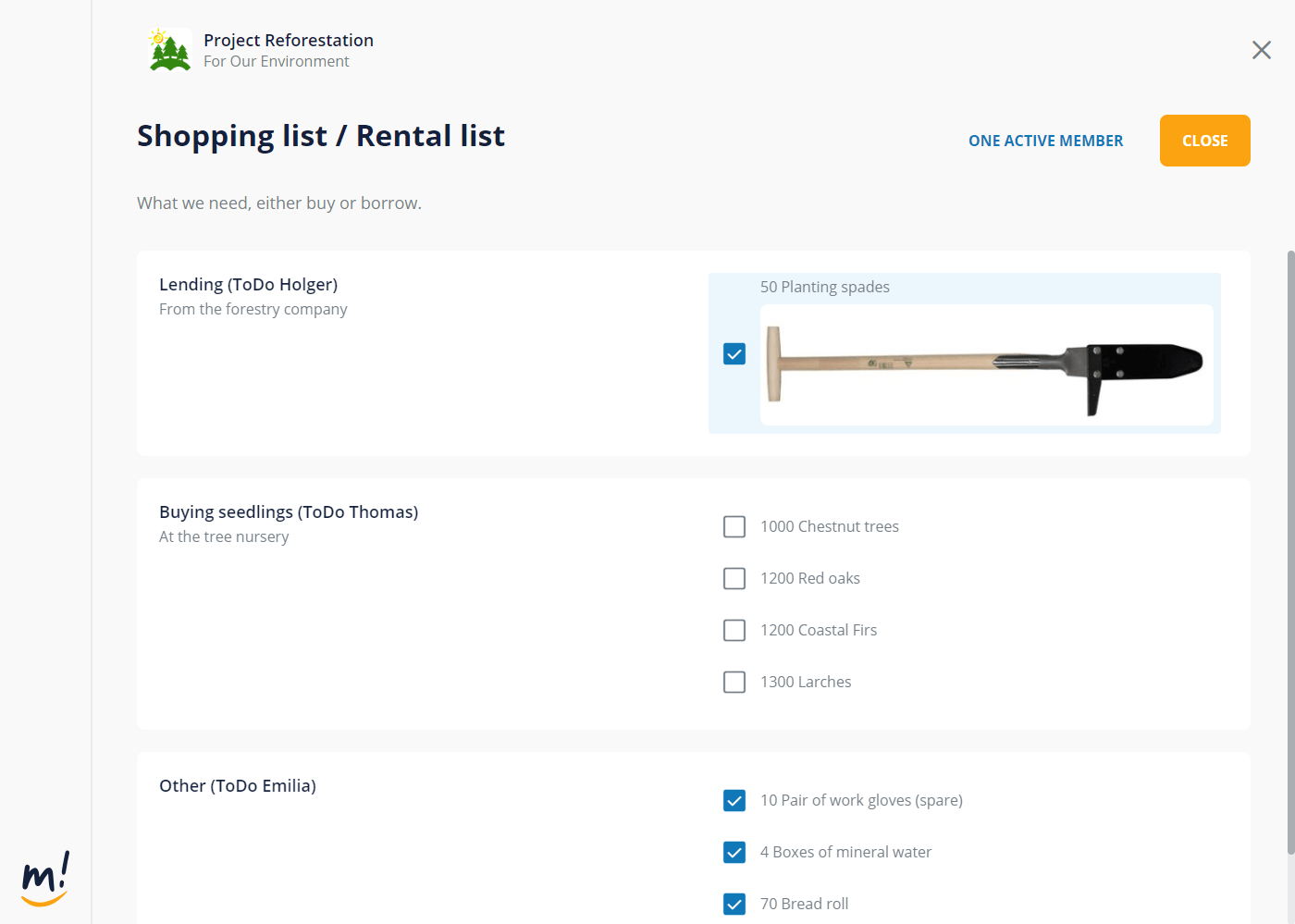 Common shopping lists in mantau