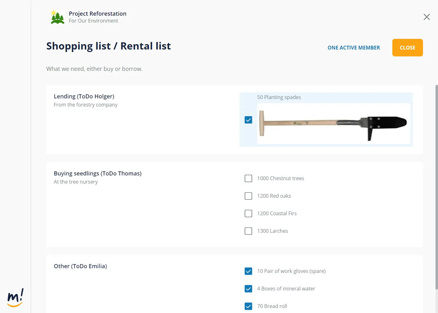 Common shopping lists in mantau