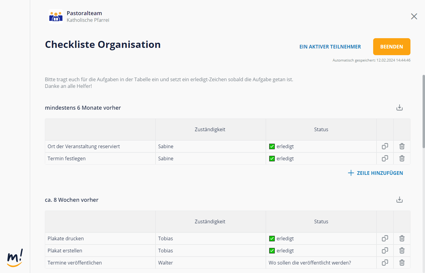 Checklist for event organisation